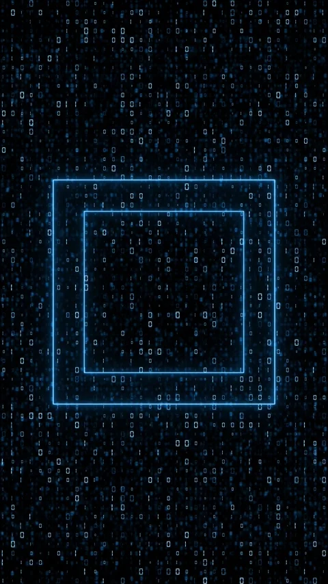 Blue Binary Data Rain With Glowing Digital Square Frames 動画素材 341358665