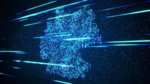 Blue Binary Digital Mosaic Grid Map Of Germany Perspective Light Streaks Stock Illustration
