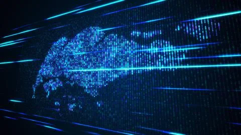 Blue Binary Digital Mosaic Grid Map Of Singapore Perspective Light Streaks 스톡 일러스트