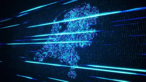 Blue Binary Digital Mosaic Grid Map Of Netherlands Perspective Light Streaks Stock Illustration