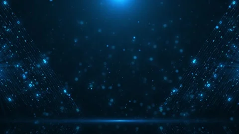 Blue binary digits stream along angled lines that frame a dark center, creating Stock Footage 341007670