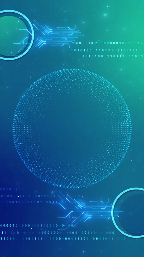 Blue binary sphere circuit visual particle globe, glowing data paths, numeric co Stock Footage 340452278