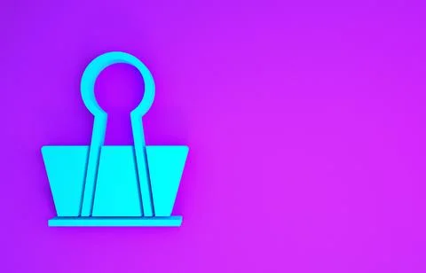 Blue Binder clip icon isolated on purple background. Paper clip. Minimalism c Stock Illustration