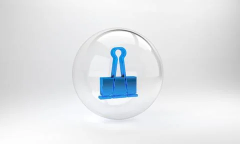 Blue Binder clip icon isolated on grey background. Paper clip. Glass circle b Stock Illustration
