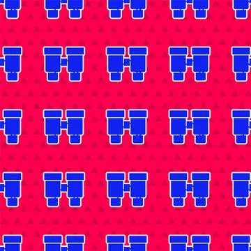 Blue Binoculars icon isolated seamless pattern on red background. Find software Illustrazione stock