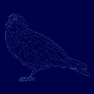 Blue bird with beak and tail. The bird is standing on a blue background Stock Illustration