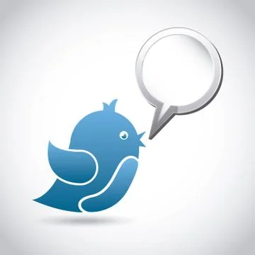 Blue bird with bubble over white background vector illustration Illustrazione stock