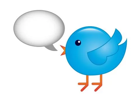 Blue bird with bubble thought over white background. vector Stock Illustration