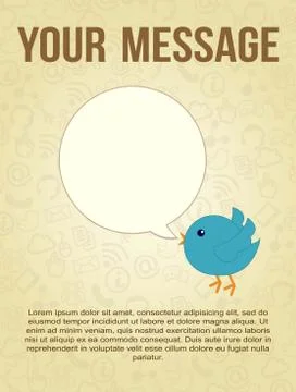 Blue bird with bubble thought over vintage background. vector Stock Illustration