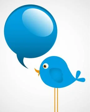 Blue bird with a cloud of text, isolated on white background, vector Illustrazione stock