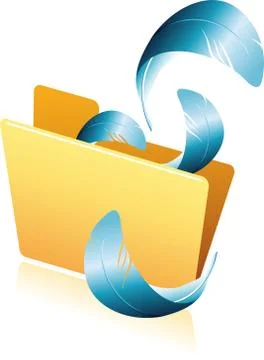 Blue bird feathers fly from open computer folder Stock Illustration