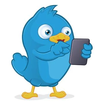 Blue Bird Holding Tablet PC Stock Illustration