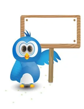 Blue bird pointing big text box Stock Illustration
