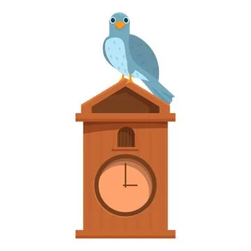 Blue bird standing on a cuckoo clock, time and nature concept Stock Illustration