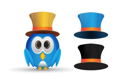 Blue bird wearing a hat Stock Illustration
