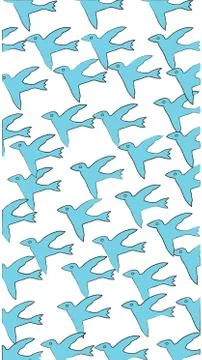 Blue birds pattern fly background weeds wings above the ground Stock Illustration