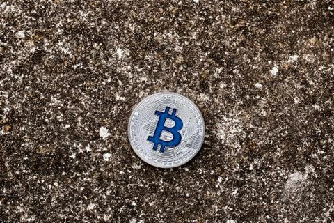 Blue bitcoin coin Stock Photos