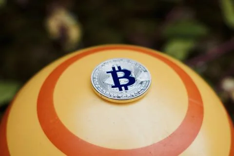 Blue bitcoin coin Stock Photos