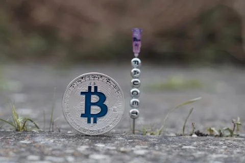 Blue bitcoin coin Stock Photos