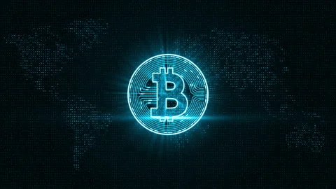 Blue bitcoin icon cryptocurrency concept on earth maps abstract background 스톡 동영상 149044565