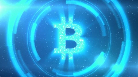 Blue Bitcoin symbol on space background with HUD elements. Seamless loop. Stock Footage 118008161