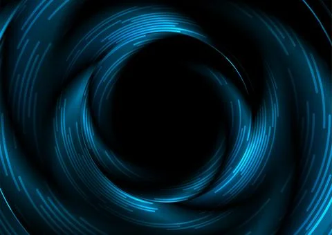 Blue black glossy circles and radial lines abstract glowing geometric backgro Stock Illustration