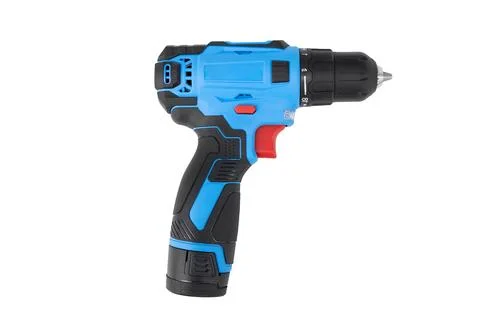 Blue with black inserts Chinese plastic cordless electric screwdriver isolated Stock Photos