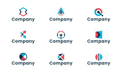 Blue, black, red abstract geometry logo design template. Set of graphic eleme Stock Illustration