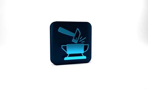 Blue Blacksmith anvil tool and hammer icon isolated on grey background. Metal イラスト素材
