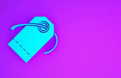 Blue Blank label template price tag icon isolated on purple background. Empty Stock Illustration