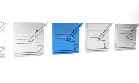 Blue Blank notebook and pen icon isolated on white background. Paper and pen. Illustrazione stock