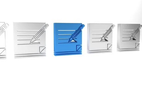 Blue Blank notebook and pencil with eraser icon isolated on white background. Stock Illustration