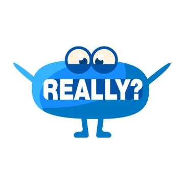 Blue Blob Asking Really, Cute Emoji Character With Word In The Mouth Instead Of Stock Illustration