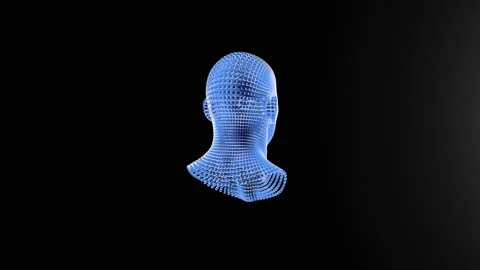 Blue block particles forming human head, illustrating Artificial Intelligenc Stock Footage 319073062