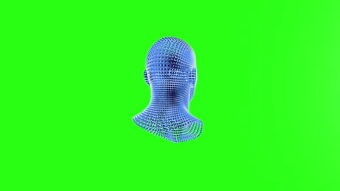 Blue block particles human head, illustrating Artificial Intelligence, Green Scr Video stock 331068003