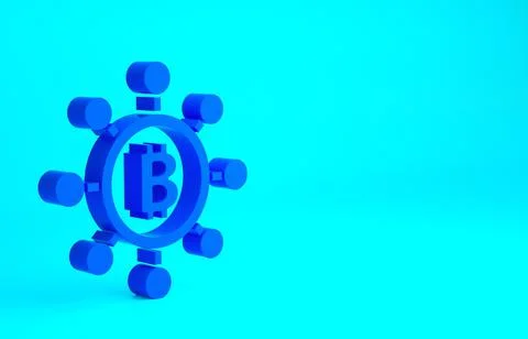 Blue Blockchain technology Bitcoin icon isolated on blue background. Abstract Illustrazione stock