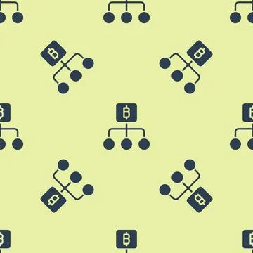 Blue Blockchain technology Bitcoin icon isolated seamless pattern on yellow イラスト素材