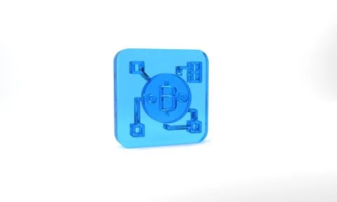 Blue Blockchain technology Bitcoin icon isolated on grey background. Abstract Illustrazione stock