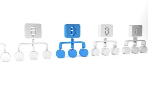 Blue Blockchain technology Bitcoin icon isolated on white background. Abstr.. Stock Illustration
