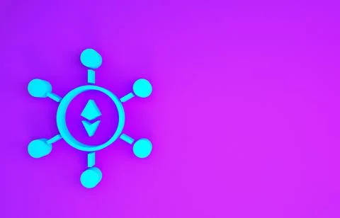 Blue Blockchain technology Ethereum ETH icon isolated on purple background. A Stock Illustration