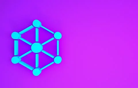 Blue Blockchain technology icon isolated on purple background. Cryptocurrency Stock Illustration