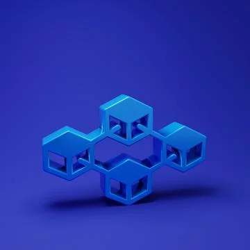 Blue Blockchain technology icon isolated on blue background. Cryptocurrency.. Illustrazione stock