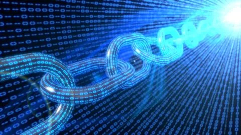 Blue blockshain code concept. 3d illustration イラスト素材