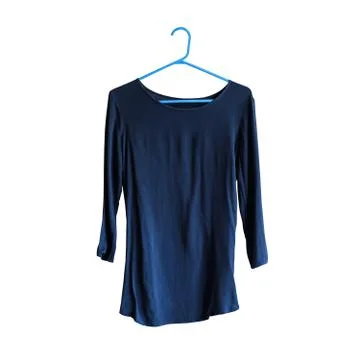 Blue blouse with sleeve on a hanger. Isolate. White background. 스톡 사진