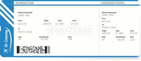 Blue boarding pass or airplane ticket Stock Illustration