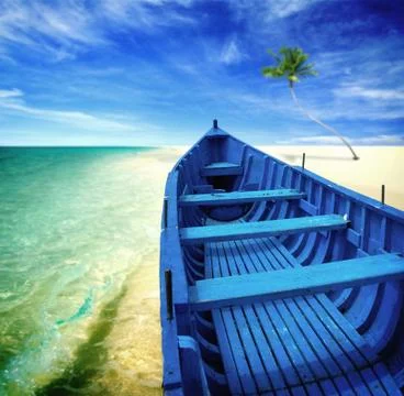 Blue boat on the beach Stock Photos