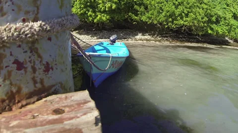 Blue boat on pier 2 Stock Footage 35263012