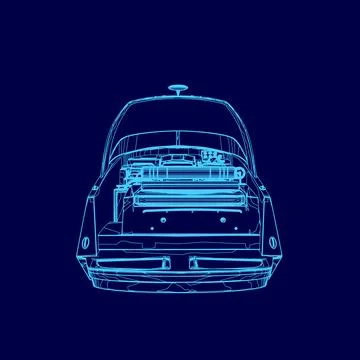 Blue boat is shown in a blue background. The boat is a small speed boat Stock Illustration