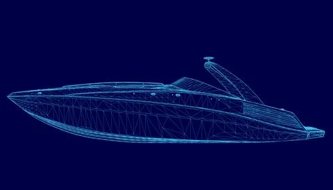 Blue boat is shown in a computerized image. The boat is shown in a very detailed Stock Illustration