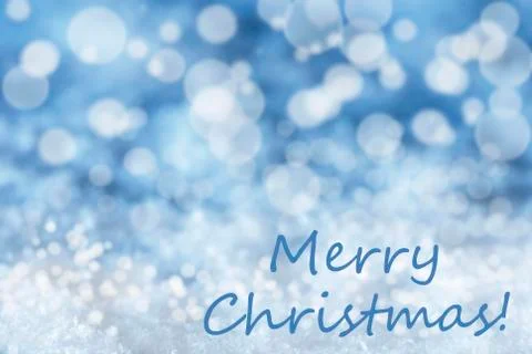 Blue Bokeh Background, Snow, Text Merry Christmas Stock Illustration